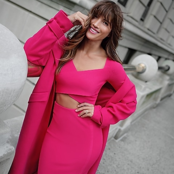 ✨ Stunning ✨Express High Waist Body Contour Midi Pencil Sweater Skirt Pink XL - Picture 5 of 8